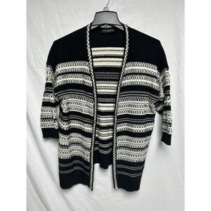 Lane Bryan Open Front Cardigan, Aztec Print Black & White, 3/4 Sleeve, Sz- 14/16